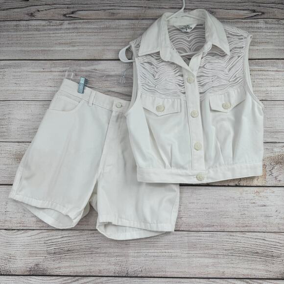 Vintage Opal Lorraine Wardy Jean Shorts and Vest Set Womens 28 Medium White - Picture 1 of 13